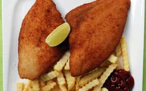 2 fiskefiletter og 
                      pommes frites